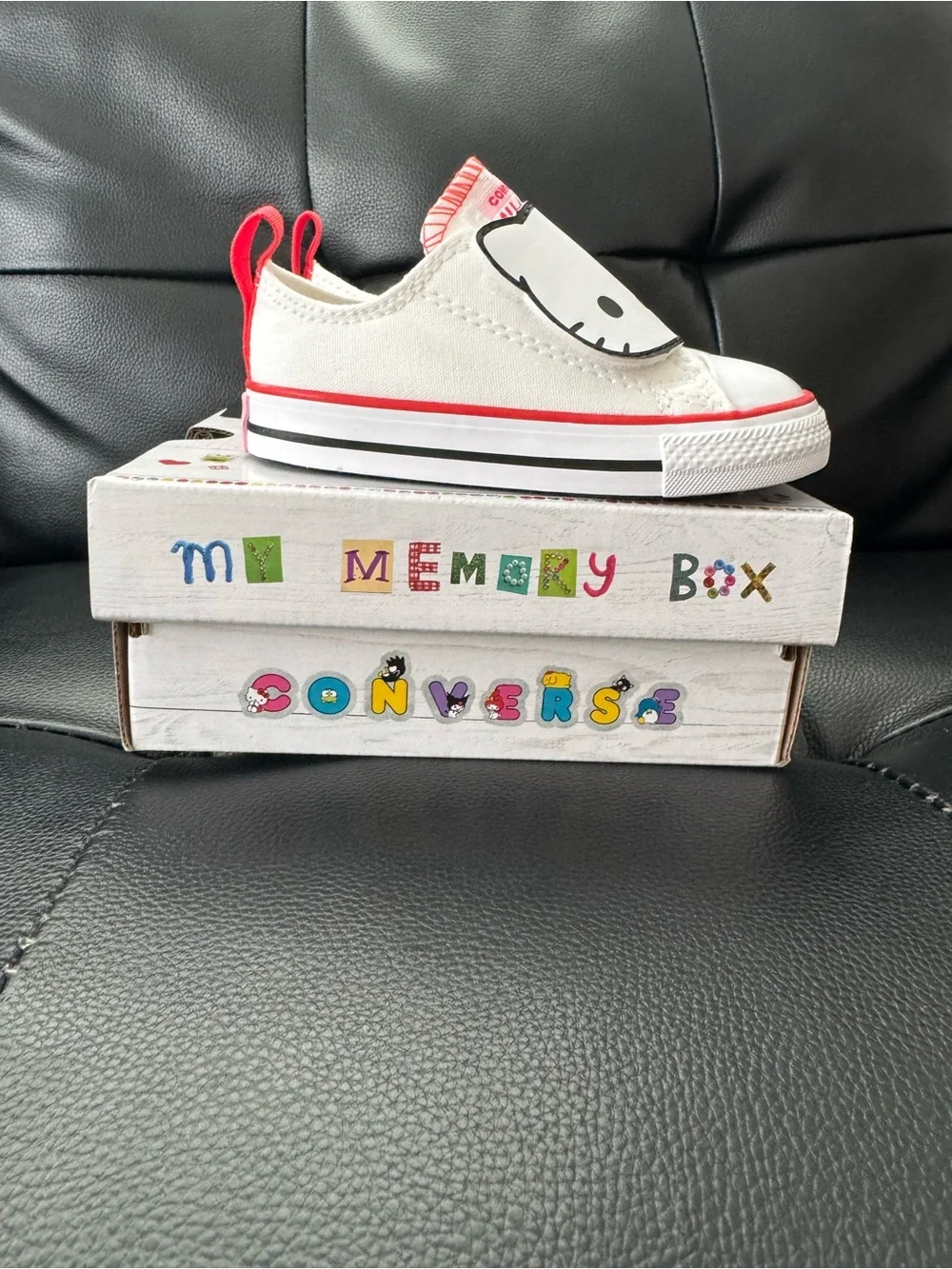 Converse Kids White & Red Slip-On Sneaker with Hello Kitty Patch